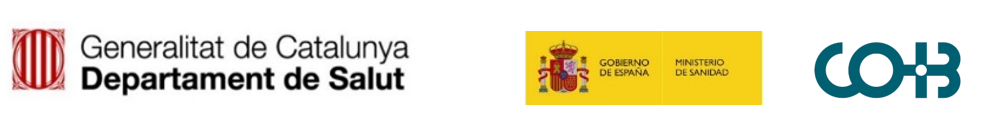 Logotips institucionals de suport: Generalitat de Catalunya, Ministeri de Sanitat i COIB